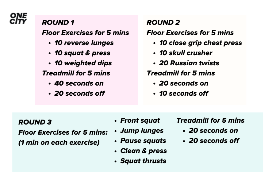 One City Treadmill Class - treadmill cardio and strength workout
