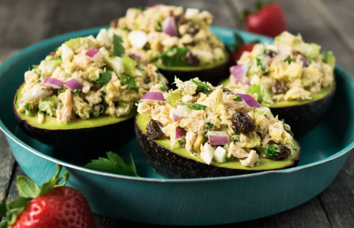 3. Tahini Tuna Salad Stuffed Avocado